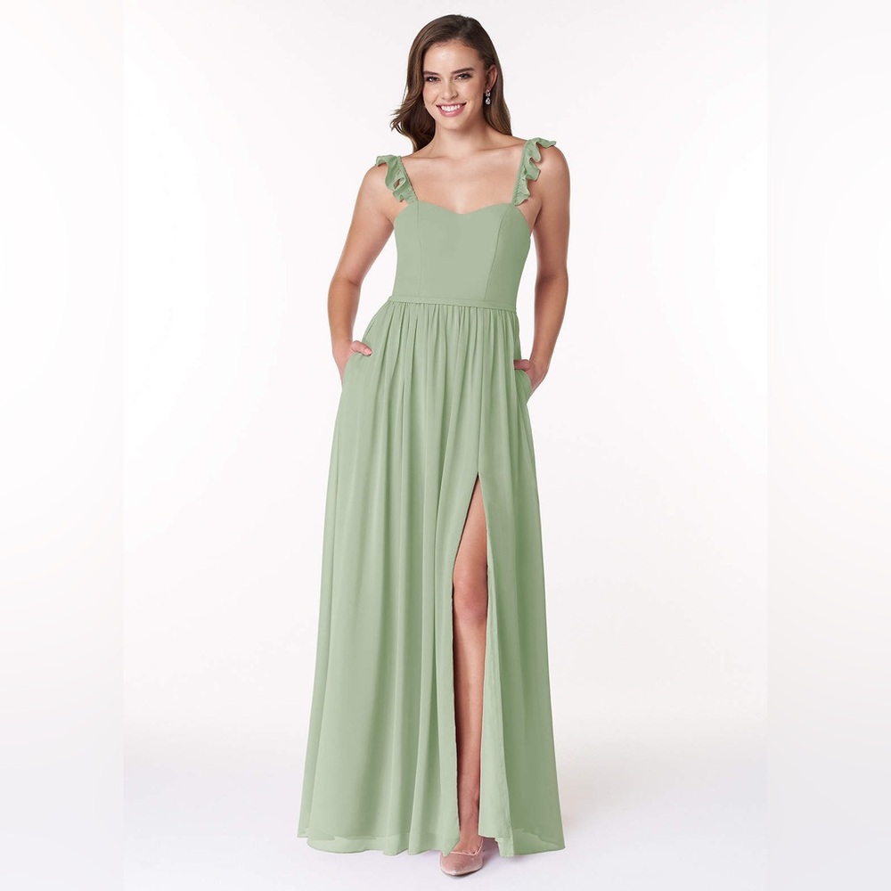 Azazie Dusty Sage Metz A-Line Sweetheart Chiffon Floor-Length Bridesmaid Dress